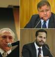 Michel Temer, Geddel Vieira Lima (no alto, à dir.) e Marcelo Calero: acusações de ex-ministro levaram crise para centro do poder no Planalto  Foto: Agência Brasil