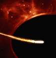 Desenho representa uma estrela parecida com o Sol sendo despedaçada por um buraco negro  Foto: NASA