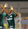 Jogadores do Palmeiras comemoram um dos gols da vitória sobre o Villa Nova-MG  Foto: Fabio Menotti/Agência Palmeiras