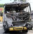 Ônibus incendiado na região da Avenida Brasil, no Rio de Janeiro (RJ), na manhã desta terça-feira (2). Homens atearam fogo em oito ônibus e um caminhão. Os ataques seriam reflexo de um confronto na Comunidade Cidade Alta, em Cordovil, na Zona Norte do Rio, desde as primeiras horas do dia.  Foto: Jose Lucena / Futura Press
