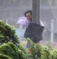 Homem se segura em poste durante fortes ventos causados pelo tufão em Hong Kong  Foto: Reuters