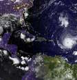 Imagem de satélite mostra o deslocamento do furacão Irma, que se aproxima do Caribe  Foto: Reuters