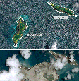 Imagens de satélite mostram o local antes e depois da formação da ilha  Foto: BBC News Brasil