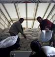 Homens descarregam suprimentos de caminhão na cidade de Ghouta  Foto: Reuters