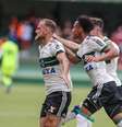 Julio Rusch do Coritiba comemora seu gol durante primeira partida das finais do Campeonato Paranaense 2018 no Estadio Couto Pereira  Foto: GERALDO BUBNIAK/Gazeta Press