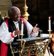 O reverendíssimo bispo Michael Curry, da Igreja Episcopal, fez discurso durante o casamento do Príncipe Harry e Meghan Markle na Capela de São Jorge no Castelo de Windsor, Inglaterra, em 19 de maio de 2018.  Foto:  Owen Humphreys / Reuters