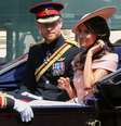 Duque e Duquesa de Sussex durante o percurso até o Horse Guards Parade para a Trooping the Colour  Foto: Dinendra Haria/WENN / Reuters