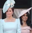 Kate Middleton e Meghan Markle prestigiaram a tradicional parada militar 'Trooping The Colour', realizada em Londres, na Inglaterra, na manhã deste sábado, 9 de junho de 2018  Foto: Getty Images / PurePeople