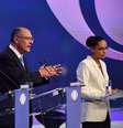 O debate na Bandeirantes, no dia 9 de agosto, abriu a temporada de confrontos televisivos  Foto: AFP / Nelson Almeida / BBC News Brasil