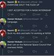 Estagiária é demitida da NASA após xingar conselheiro no Twitter  Foto: Twitter / Reprodução