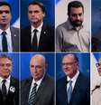 Candidatos à presidência que participaram dos dois primeiros debates, sem a presença do PT: Cabo Daciolo (Patriotas), Jair Bolsonaro (PSL), Guilherme Boulos (PSOL), Ciro Gomes (PDT), Alvaro Dias (Podemos), Henrique Meirelles (MDB), Geraldo Alckmin (PSDB) e Marina Silva (REDE)  Foto: Paulo Whitaker / Reuters