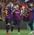 Messi comemora gol com Suárez e Vidal no Camp Nou, 18/9/2018  REUTERS/Sergio Perez   Foto: Reuters