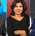 William Bonner, do ‘JN’, Cristiana Lôbo, do ‘Fatos e Versões’, e Heraldo Pereira, do ‘J10’: dados do Ibope e do Datafolha dominam a pauta na TV  Foto: Divulgação / Reprodução