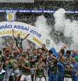 Jogadores do Palmeiras erguem a taça de campeão brasileiro de 2018 após partida entre Palmeiras x Vitória válida pela 38a rodada do Campeonato Brasileiro 2018, realizada no Allianz Parque.   Foto: MARCELO MACHADO DE MELO/FOTOARENA / Estadão Conteúdo