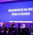 Carlos Ruas (Um Sábado Qualquer), Gabriel Picolo (Icarus and the Sun), Naldo Junio (Desenhos de um Garoto Solitário) e Raquel Segal (Aquele Eita) no painel "Quadrinhos da Web para o Mundo", no terceiro dia da Comic Con Experience (CCXP)  Foto: CCXP/I Hate Flash