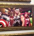 O quadro mais admirado, segundo Pegoraro, é um que mostra os Vingadores entre as décadas de 1970 e 1980. Segundo ele, a peça é a que mais atrai os olhares do público.  Foto: Júlia Trindade / Terra
