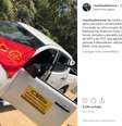 Foto publicada pelo Ministro do Meio Ambiente, Ricardo Salles, mostra carro com o vidro quebrado e bandeira do Partido da Causa Operária (PCO) em cima, durante visita ao Parque Nacional do Pau Brasil, em Porto Seguro (BA)  Foto: Reprodução/Instagram / Estadão