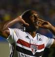 Toró, do São Paulo, comemora seu gol durante partida contra o Goiás, válida pela segunda rodada do Campeonato Brasileiro 2019, no estádio Serra Dourada, em Goiânia, nesta quarta- feira.  Foto: ANDRé BORGES/AGIF / Estadão Conteúdo