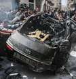 Um carro, que supostamente pertencia a um militante do Hamas, foi um dos alvos dos ataques israelenses, na nova escalada de violência no fim de semana de 4 e 5 de maio  Foto: AFP / BBC News Brasil