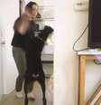 Mulher empurrou, deu tapa na cabeça e aparentemente cuspiu no cachorro da raça dobermann.  Foto: Reprodução / YouTube / Estadão Conteúdo