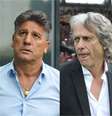 Renato Gaúcho, técnico do Grêmio, e Jorge Jesus, do Flamengo  Foto: RODRIGO ZIEBELL/FRAMEPHOTO/ESTADÃO CONTEÚDO; e PAULO SéRGIO/AGÊNCIA F8/ESTADÃO CONTEÚDO