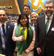 Ysani Kalapalo (centro) na Assembleia-Geral da ONU, acompanhada de Eduardo Bolsonaro, o ministro Ricardo Salles, o general Augusto Heleno e o chanceler Ernesto Araújo  Foto: Instagram/Ysani Kalapalo / Estadão Conteúdo