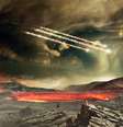 Um artista da Nasa ilustra como teria sido o bombardeio de meteoritos na Terra  Foto: NASA's Goddard Conceptual Image Lab / BBC News Brasil