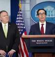 Secretário do Tesouro dos EUA, Steven Mnuchin (à direita), anuncia novas sanções contra o Irã ao lado do secretário de Estado, Mike Pompeo
10/01/2020
REUTERS/Kevin Lamarque  Foto: Reuters