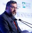 Ernesto Araújo discursa para plateia de empresários brasileiros e indianos em Nova Déli  Foto: Alan Santos/PR / BBC News Brasil