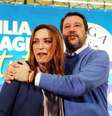 Matteo Salvini com sua candidata na Emilia-Romagna, Lucia Borgonzoni  Foto: ANSA / Ansa - Brasil