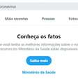 Busca pelo termo 'coronavírus' apresenta notificação que direciona para o Ministério da Saúde.  Foto: Twitter/Reprodução / Estadão