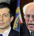 Buttigieg e Sanders: Como total de delegados do Estado é pequeno, maior relevância para os pré-candidatos era exposição de sua imagem como vitoriosos  Foto: JOSEPH PREZIOSO/AFP / BBC News Brasil