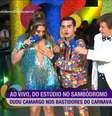 Simony, Dudu Camargo e Nelson Rubens durante cobertura ao vivo da Rede TV do carnaval   Foto: Reprodução/ Rede TV / Estadão