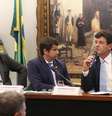 O presidente da Câmara, Rodrigo Maia; Luiz Antonio Teixeira Jr., presidente Comissão Externa Coronavírus; e Luiz Henrique Mandetta, ministro da Saúde   Foto: Frederico Brasil / Futura Press