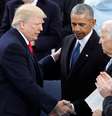 Presidente Donald Trump cumprimento ex-vice-presidente Joe Biden e o ex-presidente Barack Obama. 20/1/2017.   REUTERS/Lucy Nicholson  Foto: Reuters