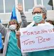 Profissionais da saúde protestam em Turim, na Itália  Foto: ANSA / Ansa