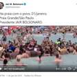 Sem máscara, Bolsonaro nada com banhistas e gera aglomeração em Praia Grande  Foto: Reprodução/Twitter / Estadão