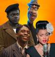 Daniel Kaluuya, Chadwick Boseman, Andra Day e Joe Gardner, protagonista de ‘Soul’: vencedores negros em um prêmio acusado de privilegiar a branquitude  Foto: Sala de TV