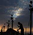 ONG brasileira homenageia vítimas do COVID-19 no país colocando flores vermelhas na praia de Copacabana  Foto: Reuters