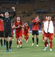 Seleção da Bélgica celebra vitória contra Portugal na Euro  Foto: Marcelo Del Pozo / Reuters