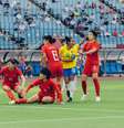 A capitã Marta comemora ao abrir o placar na vitória do Brasil contra a China na estreia da Olimpíada Sam Robles CBF  Foto: Sam Robles  / CBF