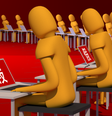 Imagem de pessoas anônimas em computadores com um caractere chinês em todas as telas  Foto: BBC News Brasil
