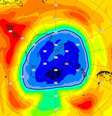 Imagem mostra que buraco na camada de ozônio já está maior do que o continente gelado  Foto: Copernicus