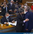Renan Calheiros e Jorginho Mello discutem em sessão da CPI  Foto: TV Senado / Reprodução