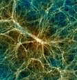 Uchuu nos permite visualizar a matéria escura e como ela é distribuída, por exemplo, em um objeto supermassivo como um grande aglomerado de galáxias (skiesanduniverses.org)  Foto: IAA-CSIC / BBC News Brasil