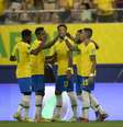 Jogadores da Seleção comemoram vitória contra o Uruguai  Foto: Lucas Figueiredo/CBF
