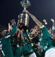 Jogadores do Palmeiras levantam troféu da Copa Libertadores em Montevidéu
27/11/2021 REUTERS/Agustin Marcarian  Foto: Reuters