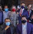 Em pé, da esquerda para direita: Luciana Santos (PCdoB), Randolfe Rodrigues (Rede), Paulinho da Força (Solidariedade), Gleisi Hoffmann (PT), Bruno Salles (advogado), Marco Aurélio de Carvalho (advogado), Lula (PT) e Renan Calheiros (MDB). Agachados: Carlos Siqueira (PSB), Baleia Rossi (MDB), Bruno Dantas (ministro do TCU)  Foto: Ricardo Stuckert / Divulgação / Estadão