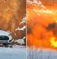 Com ajuda de quem entende de explosões, tudo foi preparado em um campo aberto e filmado a uma distância segura  Foto: Reprodução