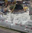 Buraco da cratera que se abriu nas obras na linha 6 de Metrô e completamente fechada com concreto na Marginal Tietê  Foto: Ronaldo Silva / Futura Press
